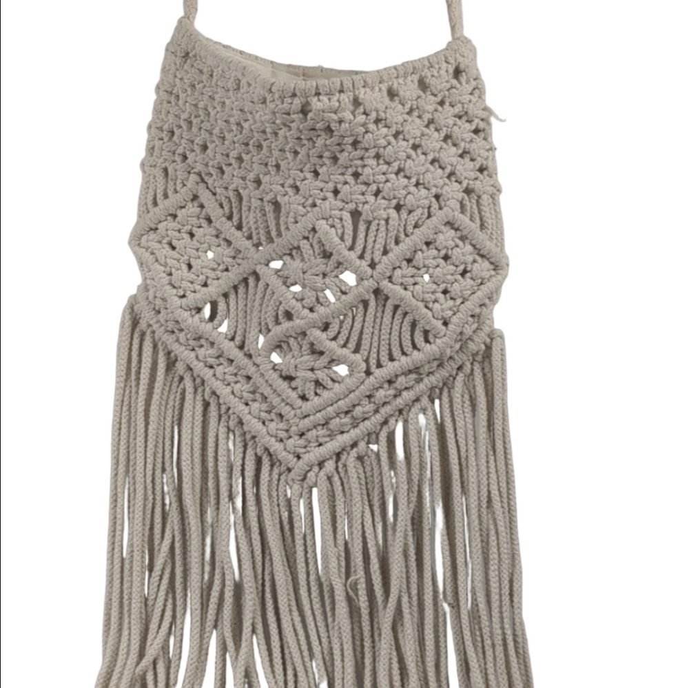 Mossimo Ivory Boho Macrame with Fringe Crossbody Purse